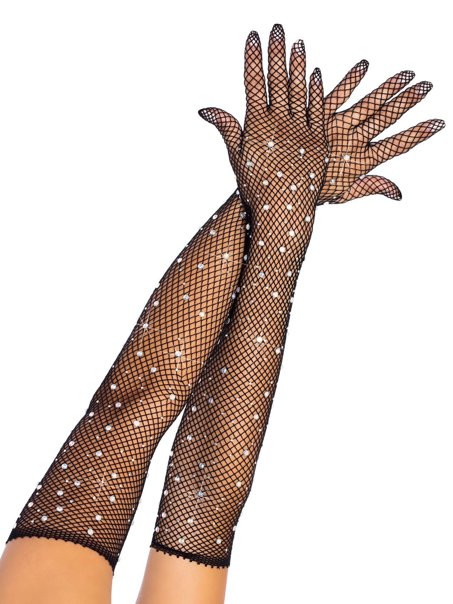 Bling Ring Rhinestone Fishnet Gloves